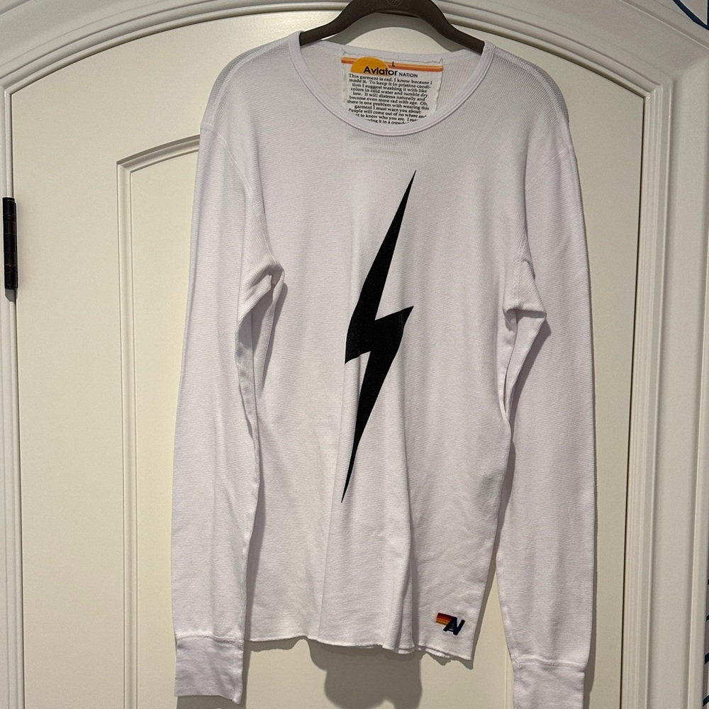 Aviator Nation White Long Sleeve with Black Bolt